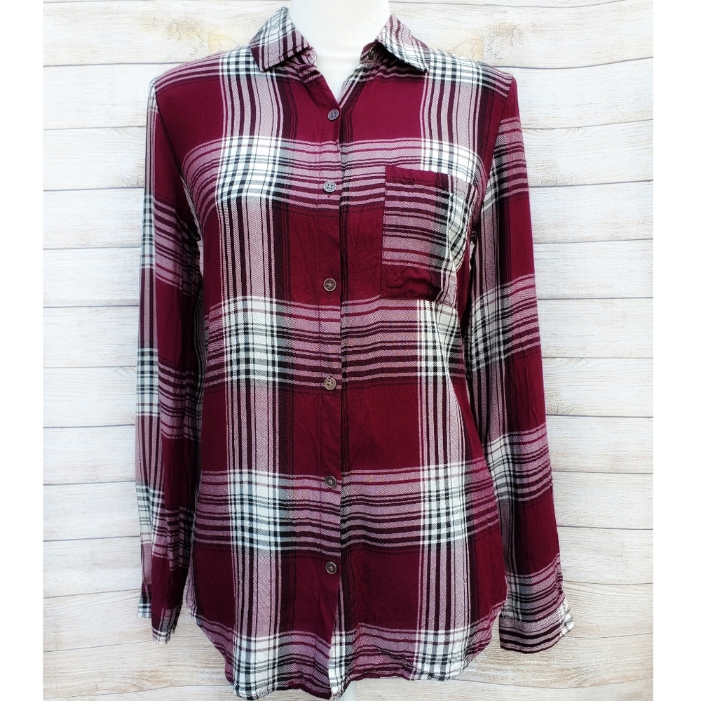 Forever 21 Burgundy & White Plaid Button Down